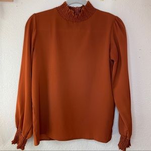 🌻3 for $25 SALE- High Ruched Neck Blouse Long Sleeves